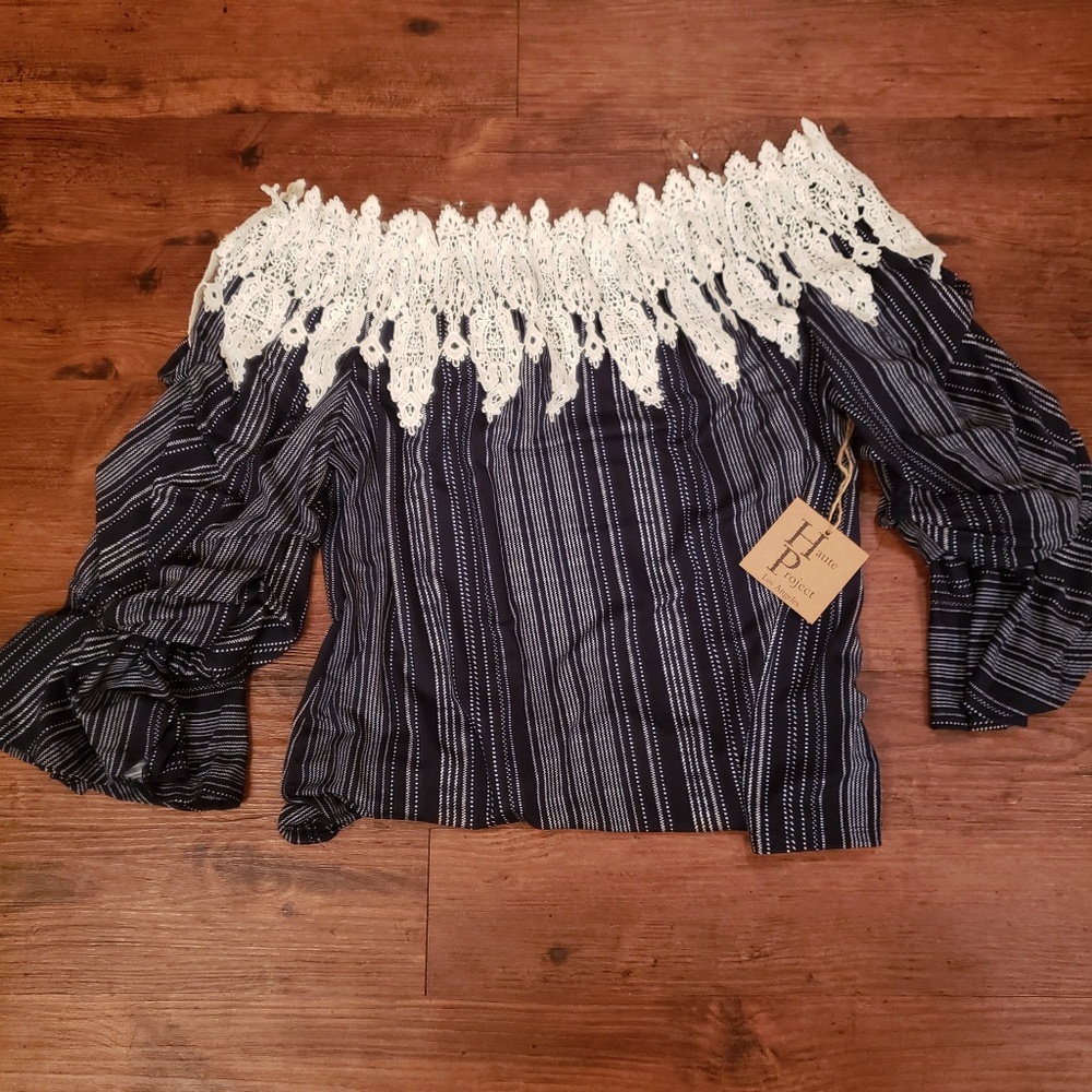 NWT Blue and Cream Top